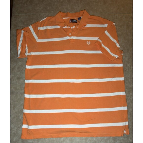 Chaps Polo Shirt Adult 2XT Orange Striped Cotton Casual Rugby Mens - Picture 2 of 6